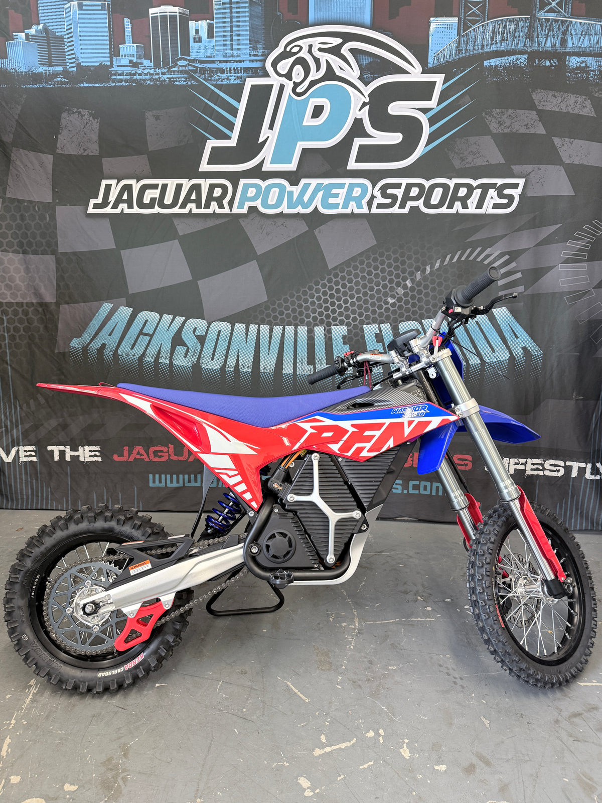 RFN Warrior SX-E8 60V Electric Dirt Bike – High-Performance Off-Road Motorcycle for Teens - side view - Red