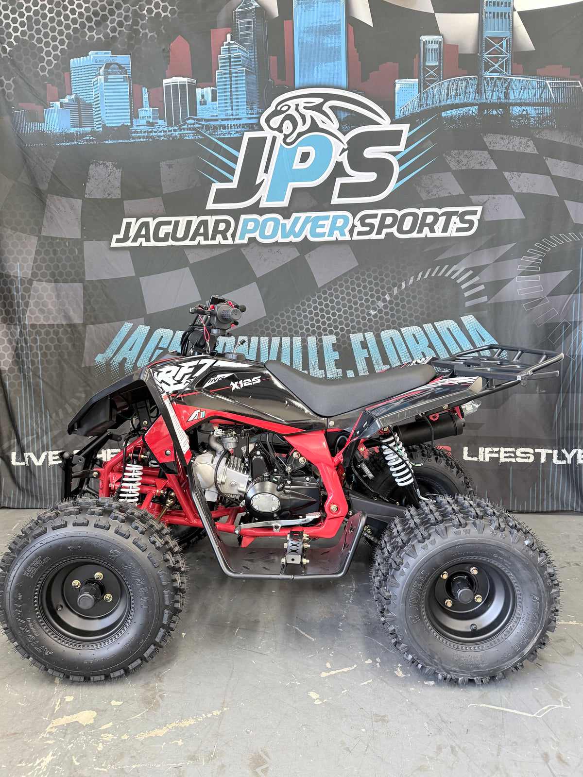 Apollo Falcon 125cc Fully Automatic With Reverse Youth ATV - Sport Quad - side view - red