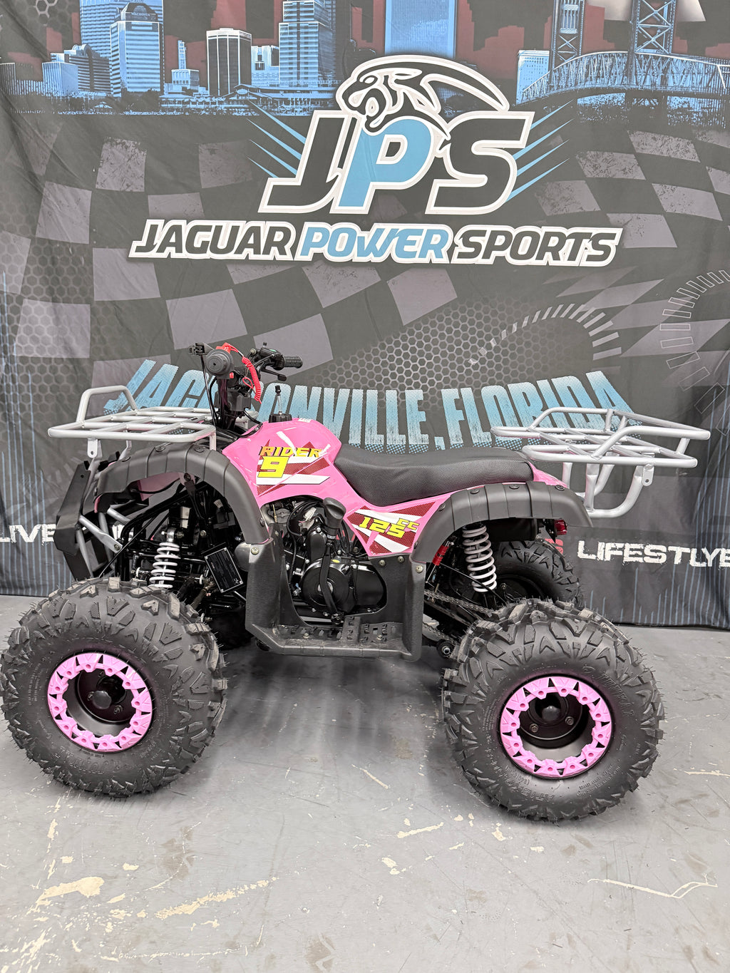 Rider 9 125cc Fully Automatic With Reverse Youth ATV -Utility Off Road Quad - Pink - Side view