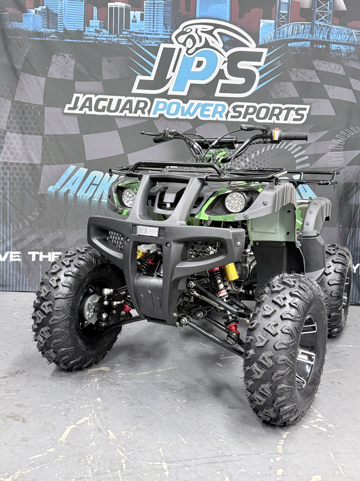 Cougar Utility 200cc Full Automatic Adult ATV - Utility Quad - Green Camo - Front view