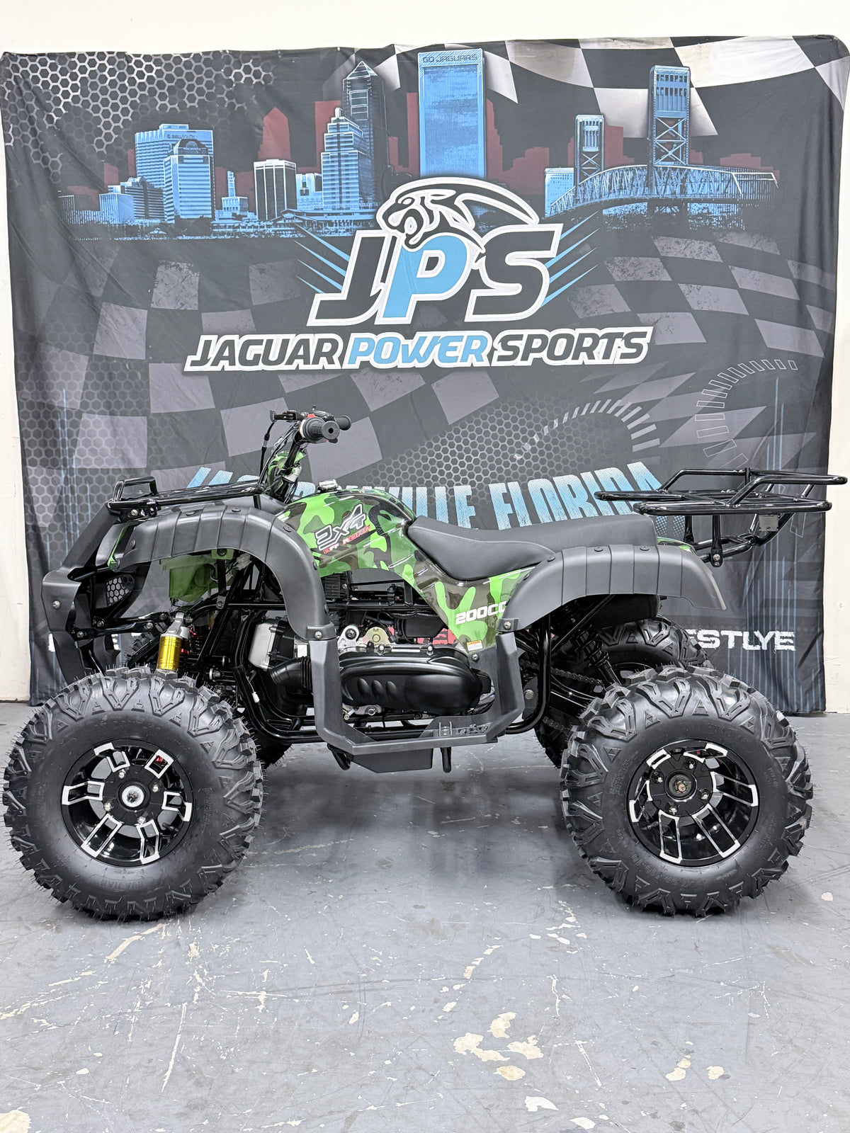 Cougar Utility 200cc Full Automatic Adult ATV - Utility Quad - Green Camo - Side View