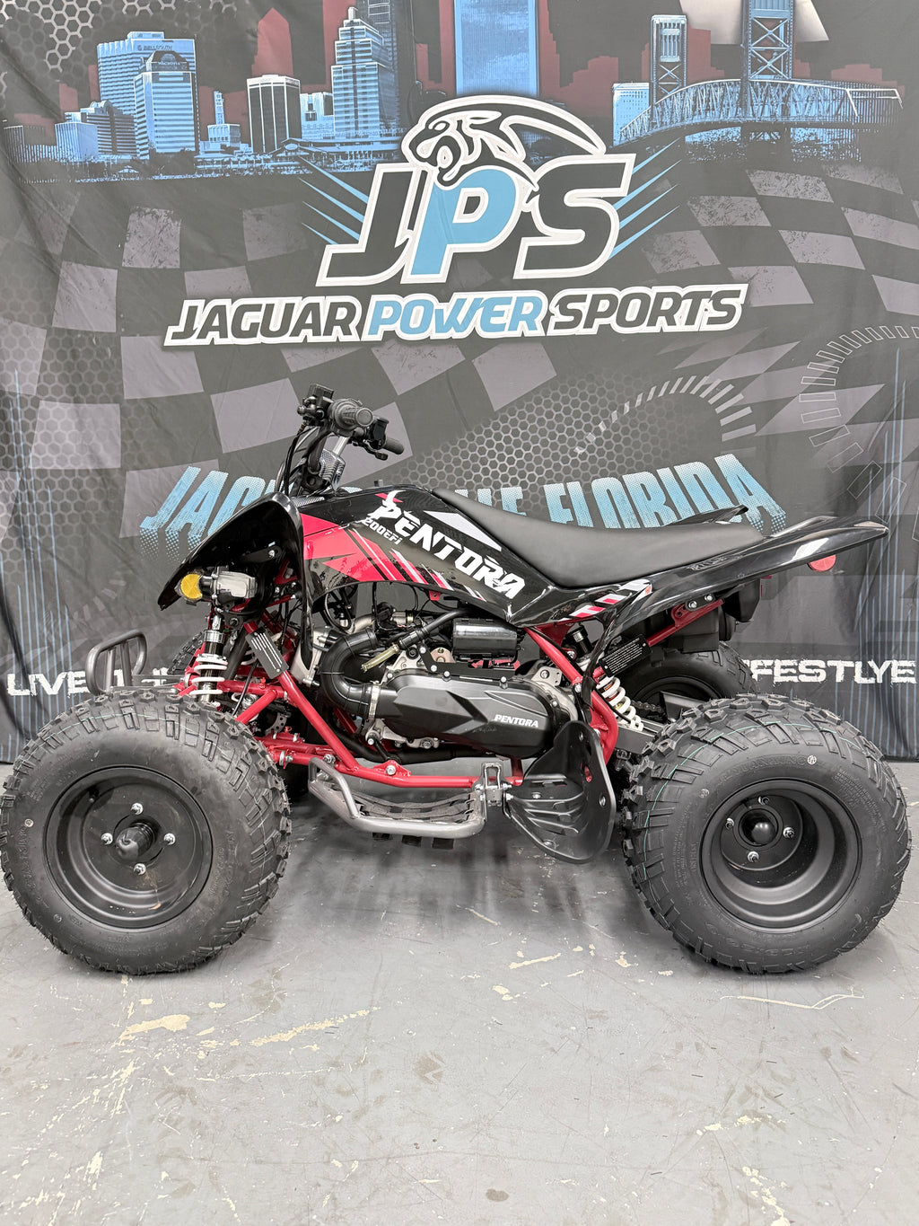 Vitacci Pentora 200 Electric Fuel Injected (EFI) Automatic Adult ATV - Sport Quad - Red - Side View