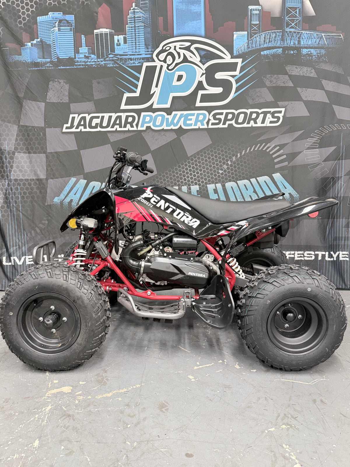 Vitacci Pentora 200 Electric Fuel Injected (EFI) Automatic Adult ATV - Sport Quad - Red - Side View
