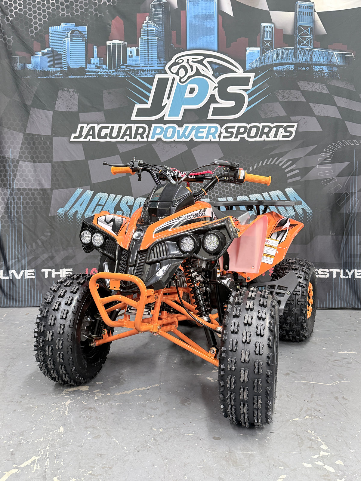 Max 125cc Fully Automictic With Reverse Youth ATV - Sport Off Road Quad - Orange - Front View