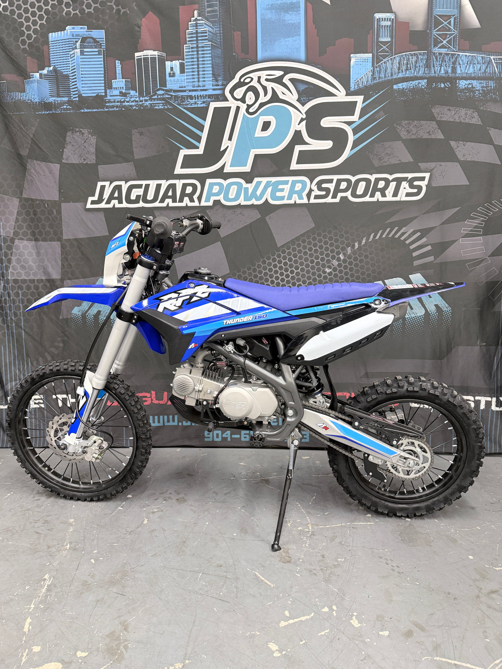 Apollo Thunder 150cc DLX Dirt Bike – Manual | 4 Speed Off Road Motorcycle - Blue - Side View