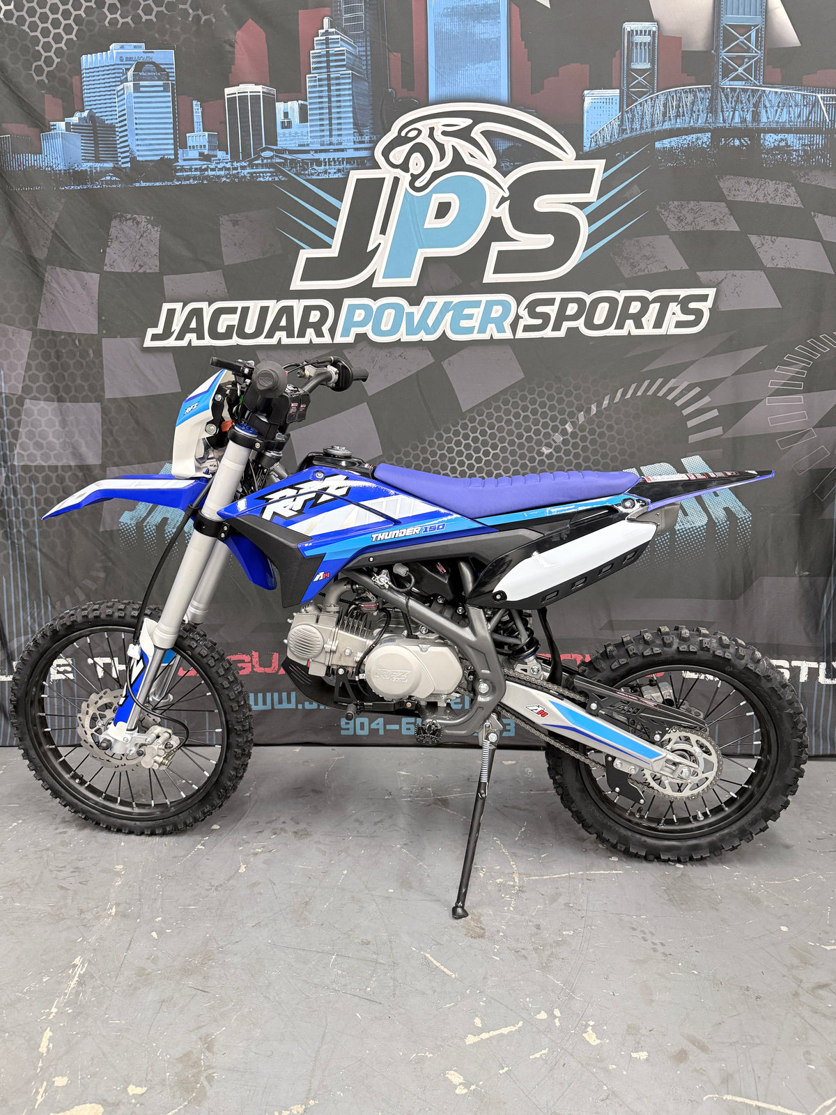 Apollo Thunder 150cc DLX Dirt Bike - blue - side view