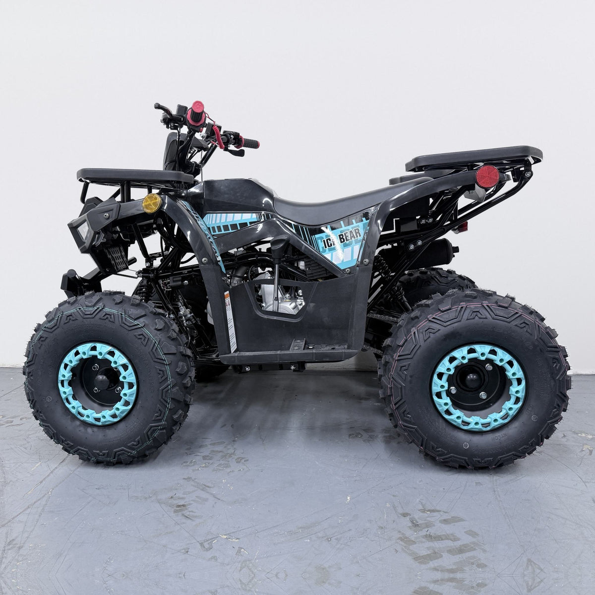 Icebear SYX 125cc Electric Fuel Injected (EFI) Automatic Youth ATV - Utility Quad - black / teal - side view