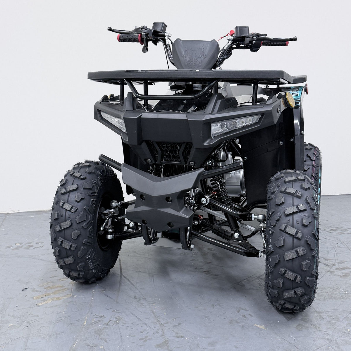 Icebear SYX 125cc Electric Fuel Injected (EFI) Automatic Youth ATV - Utility Quad - black / teal - front view