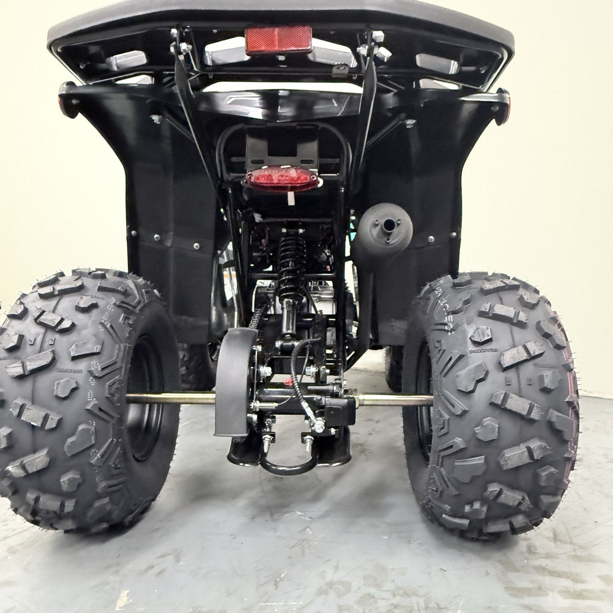 Icebear SYX 125cc Electric Fuel Injected (EFI) Automatic Youth ATV - Utility Quad - black / teal - back view