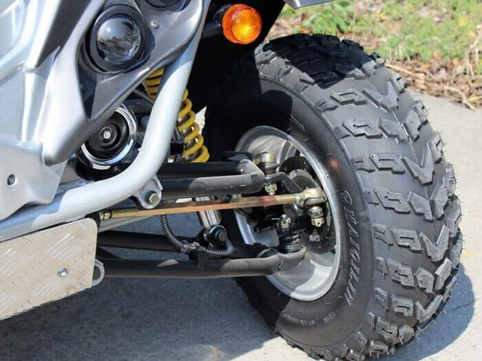 DF200GKR Raptor ATV with Chrome Wheels and Spare Tire - Stylish and rugged off-road vehicle